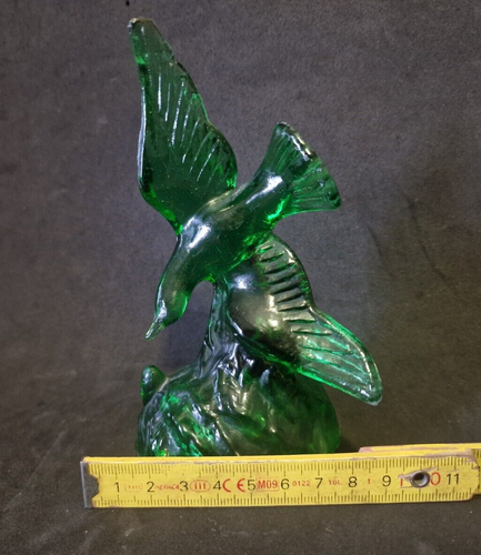 MURANO ARTE VETRO ARTISTICO GLASS SCULTURA UCCELLO COLORE VERDE DA COLLEZIONE - Foto 12 di 14