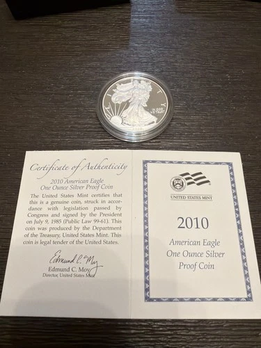 2010 American Eagle 1 Oz 999 Fine Silver Uncirculated Coin W COA Proof ..