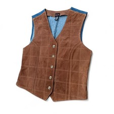 VTG 90s Boho Western Suede Leather Panel Denim Vest