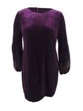Calvin Klein Women's Velvet Balloon-Sleeve Sheath Dress (16, Aubergine)