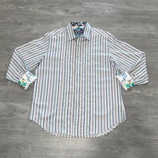 Robert Graham Dress Shirt Men  s XL Striped Long Sleeve Button Up Classic Preppy