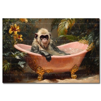 Sunglasses Monkey Bath Art Print, Tropical Animal Humor Poster, Interior Decor