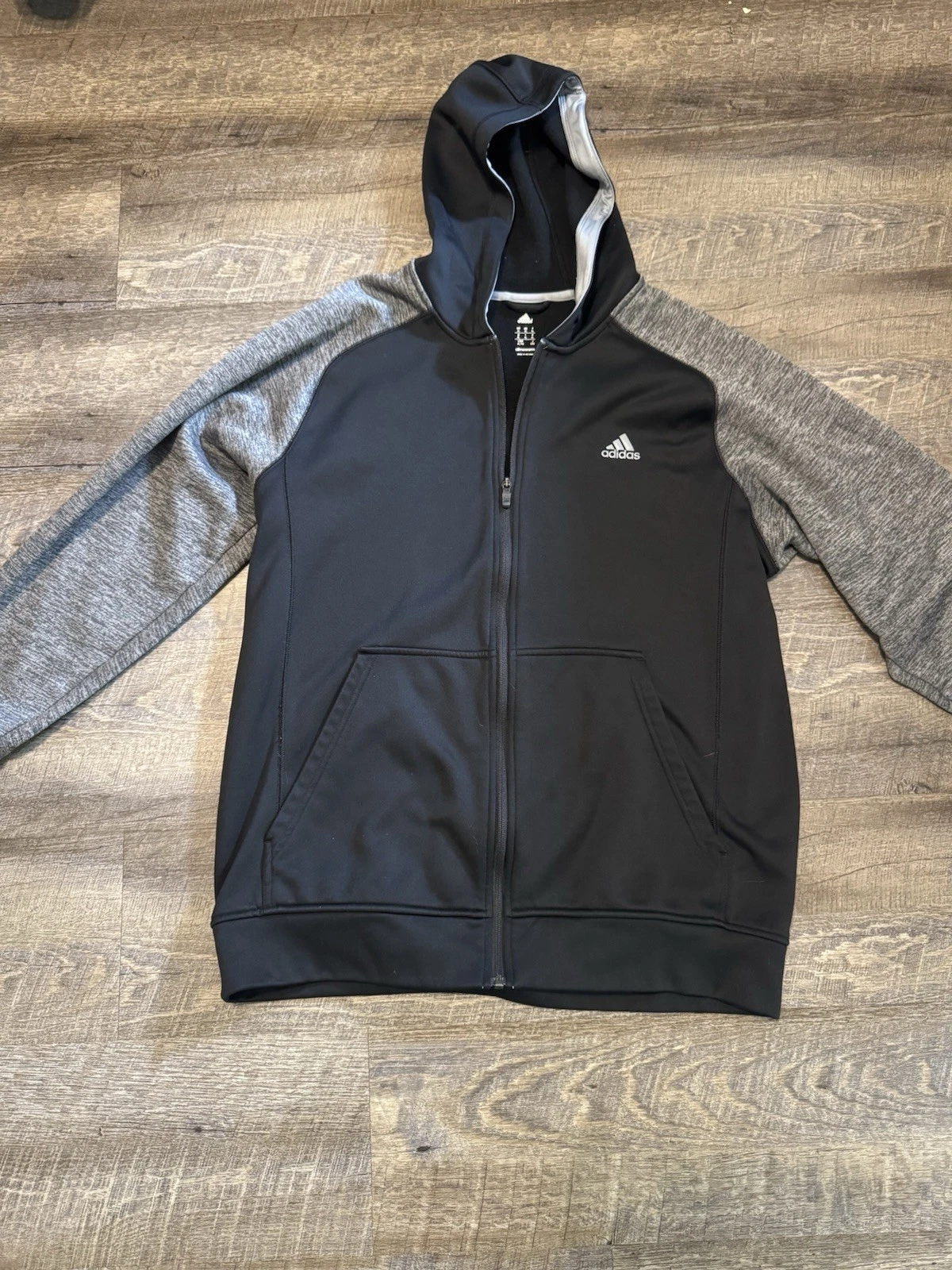 Adidas Climawarm Hoodie Men XL Black Gray Full Zip Fleece Sweatshirt Training *