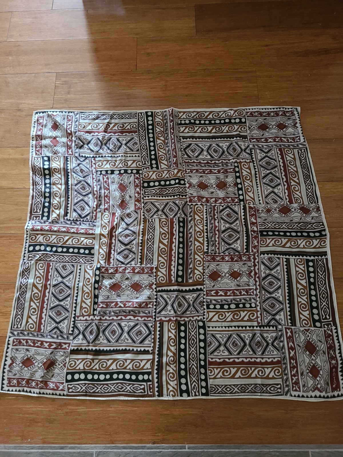 Echo Vintage Patchwork Style Silk Scarf. Made In … - image 1