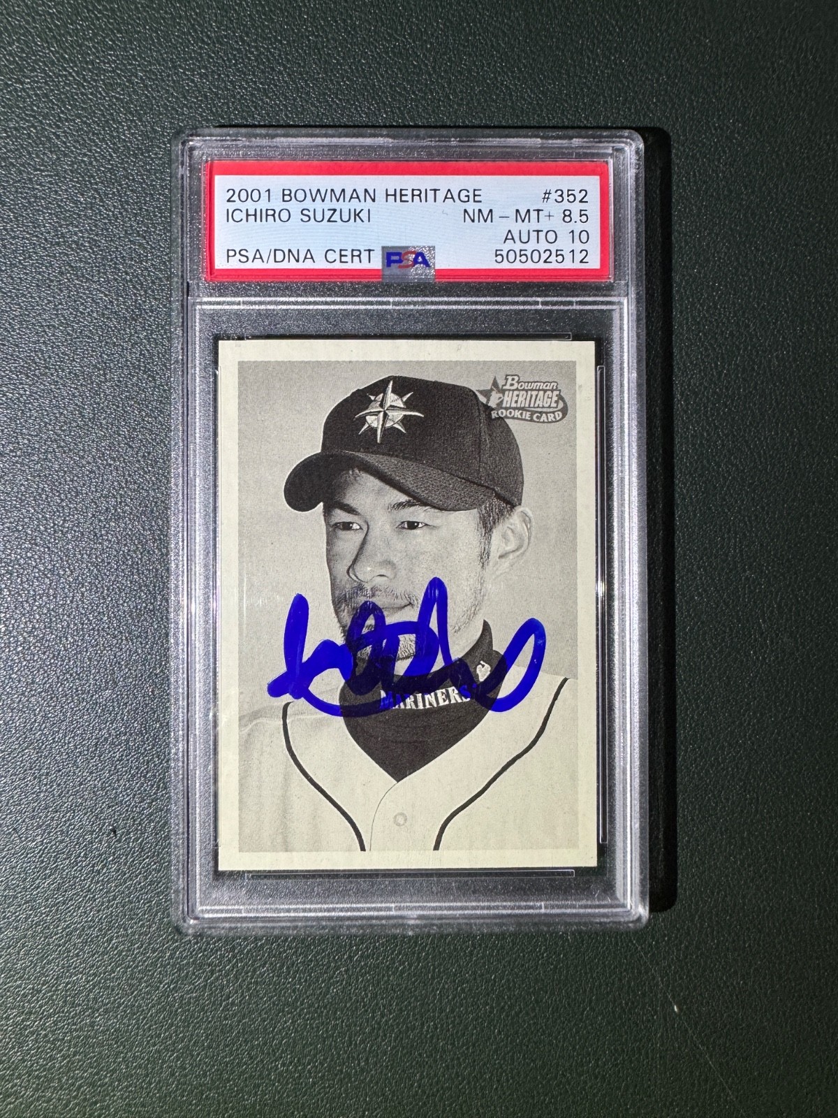 Ichiro Suzuki Signed 2001 Bowman Heritage RC #352 AUTO 10 Mariners MINT PSA view 1