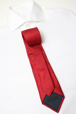 Men's MOSCHINO Tie ONE SIZE Red Monogram Pattern, Lace Pure Silk