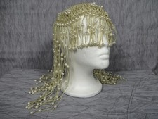 Vintage Gold Tone Imitation Pearl Head Chain Headdress Boho Costume Statement