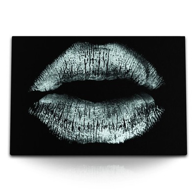 120x80cm Wandbild auf Leinwand Frauenlippen Lippen Schwarz Weiß Lippenstift Sexy
