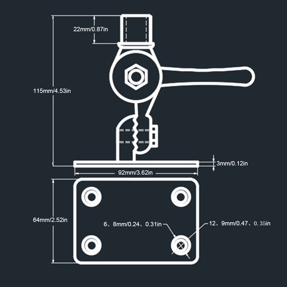 Marine Antenna VHF Mounts 38mm/1.50in In Stainless Steel 316 Ratchet Mounting