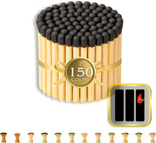 150 Count 2" Black Matches Strikers Included Color Tip Wooden Match Refi