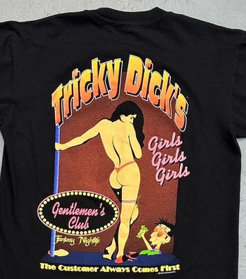 Vintage Tricky Dick's T Shirt Mens Large Black Gentlemen's Strip Club 1993 90s
