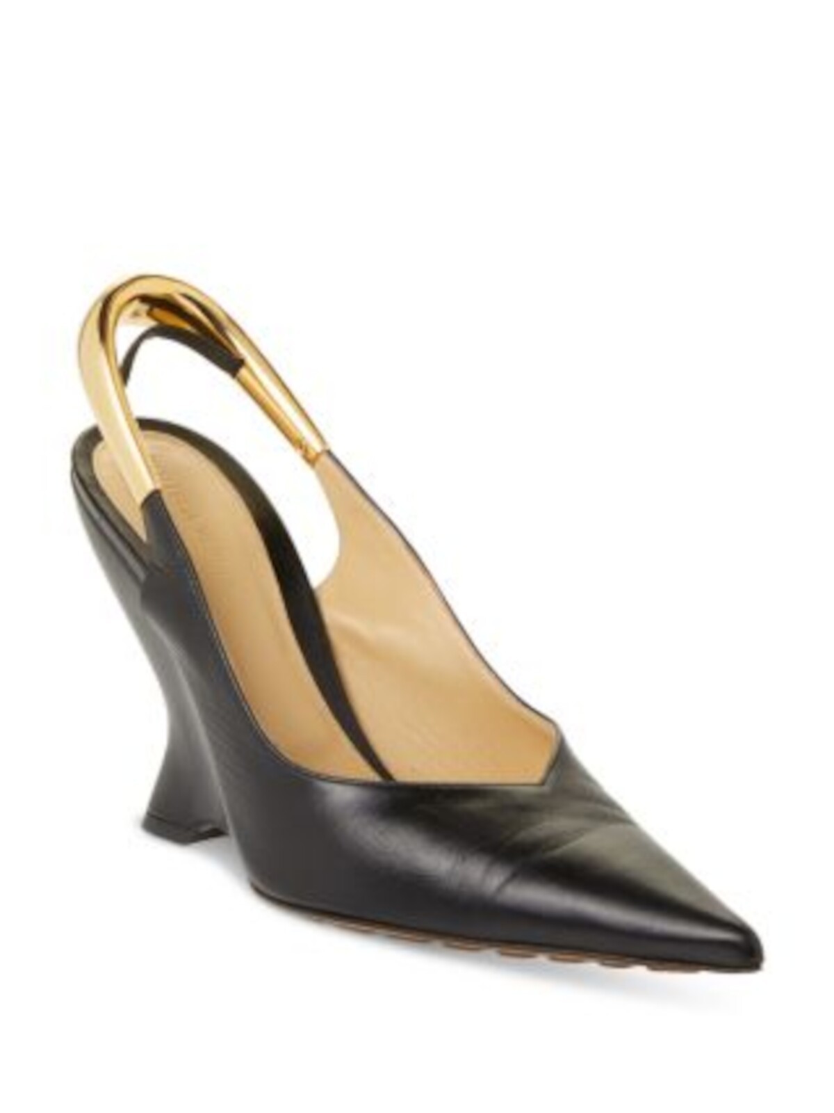 BOTTEGA VENETA Womens Black Gold Tone Slingback Strap Punta Wedge Slingback 375 104590₽