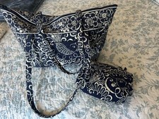 Vera Bradley Twirly Bird LARGE Navy White Tot...