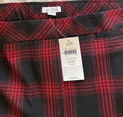 NWT~J Jill~Premium Bi-Stretch~Womens Red/Black Plaid Slacks~Sz 24W~Ret $109~Nice
