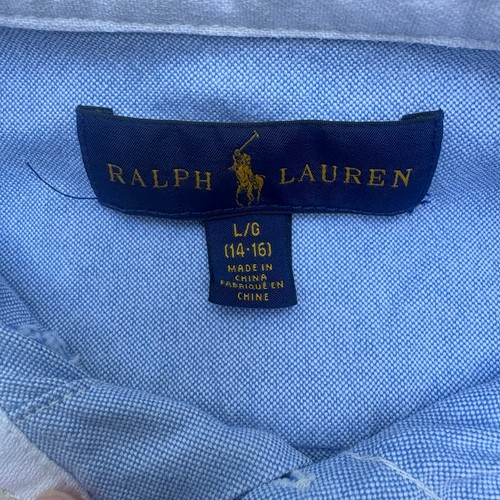 Polo Ralph Lauren Shirt Sz L Boys Kids Rugby stripe Denim Button Up Logo Preppy - Picture 10 of 12
