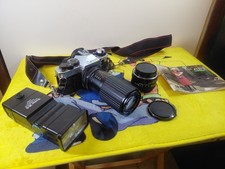 Canon AE-1 Program 35mm Film Camera w/ 50mm, 200mm Vivitar 35-D Flash Untest