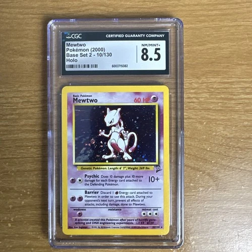 CGC 8.5 Mewtwo 2000 Base Set 2 10/130 Holo SWIRL Pokemon Card