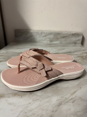 Clarks Women Sz 8 Pink Adjustable Cloudsteppers Breeze Dahlia Flip Flop Sandals