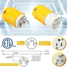 Sherr 2 PAIRS, Extension Cord Ends 15A 125V 2 Pole 3 Wire Heavy Duty Replacement