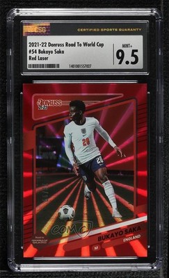 2021 Panini Donruss Road to Qatar Holo Red Laser 28/99 Bukayo Saka CSG 9.5 9l4