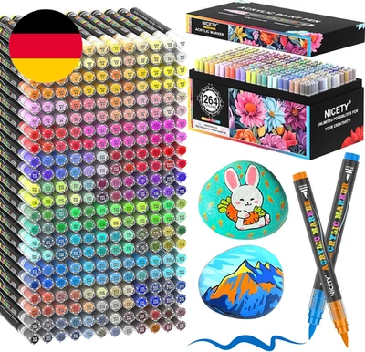 NICETY 264 Acrylstifte Für Steine Wasserfest - Pinselspitze Acrylmarker Für Stei - Bild 1 von 4