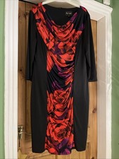 Phase 8 Red Rose Black Long Sleeve Dress Size 18