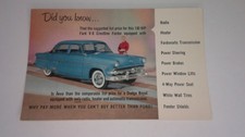 195 Ford Crestline Fordor Model Advertising Post Card Unused Blue Color  8a