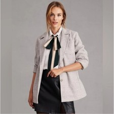 Pilcro Anthropologie Wool Blend Oatmeal Floral Lined Two Button Blazer Jacket L