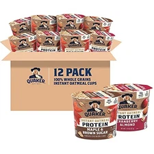 Quaker Instant Oatmeal Express Cups—10g protein, 2-flavor variety, pack of 12.