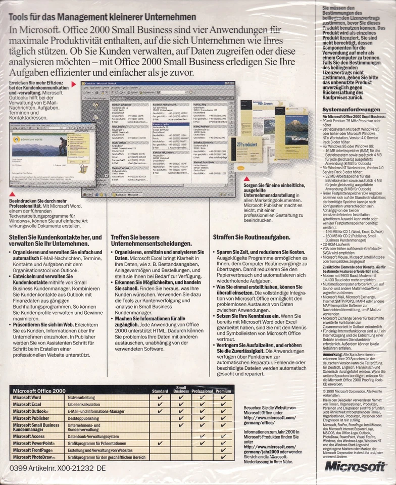 Microsoft Office 2000 Small Business Word Excel Outlook Publisher Kundenmanager - Bild 2 von 4