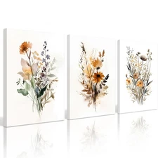 Botanical Wall Art Set of 3 Floral Wall Decor Prints Vintage Canvas Wall Art ...