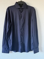 PORTER  ASH Large Luxury Kinetic Stretch MEN'S NAVY CASUAL Dress Slim SHIRT