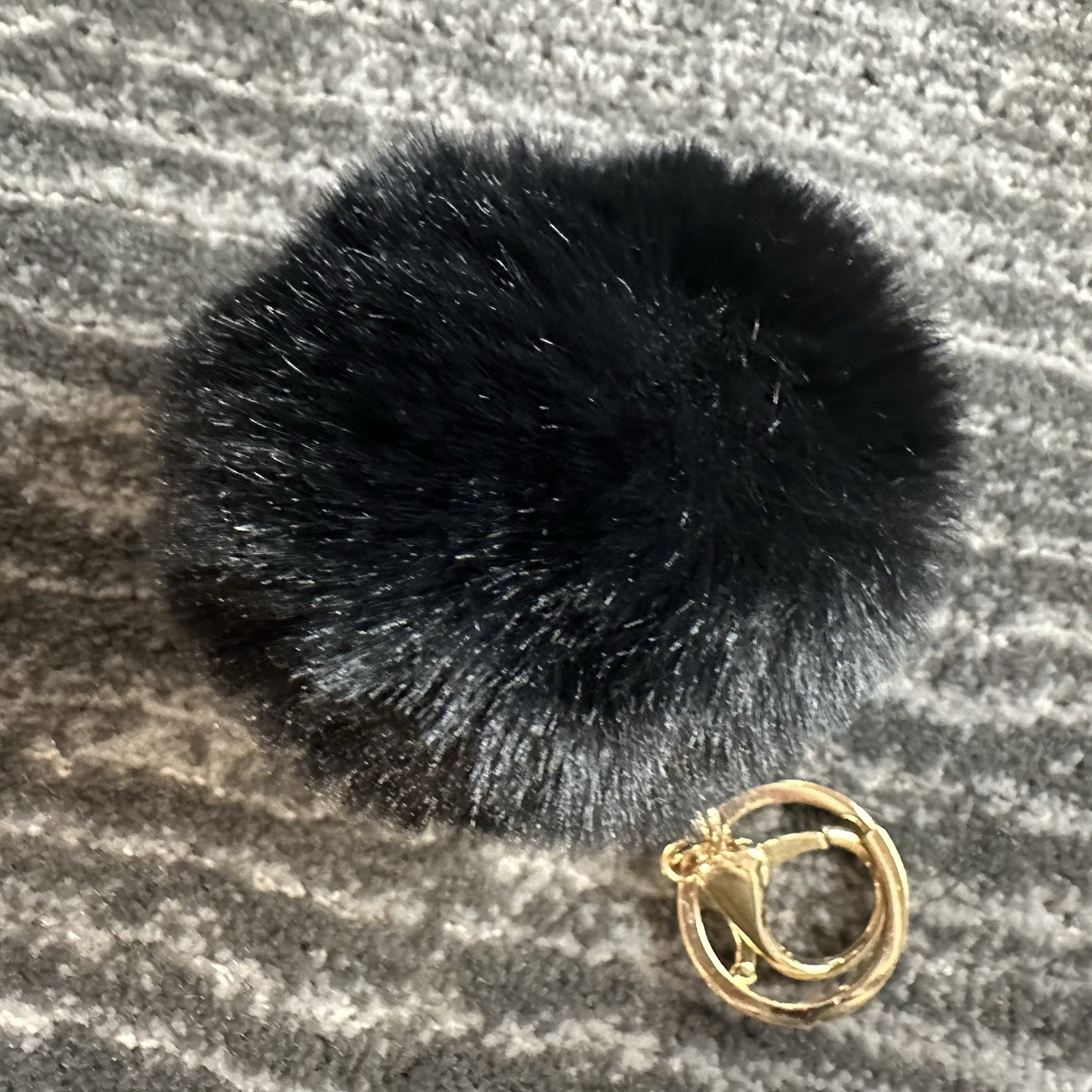 Black Cat Fluffy Keychain Key Holder Pom Pom Fur Bag Charm w/Ears Cat Lady Gift