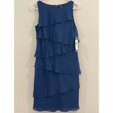 00058 - Chaps Women's Sleeveless Tiered Ruffle Cocktail Dress Size 10 Blue NWT