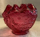 Fenton Cranberry Glass Poppy Rose Bowl Vase