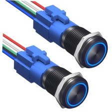 2PCS 16mm Push Button Switch 12V DC Latching On/Off Waterproof LED with Blue