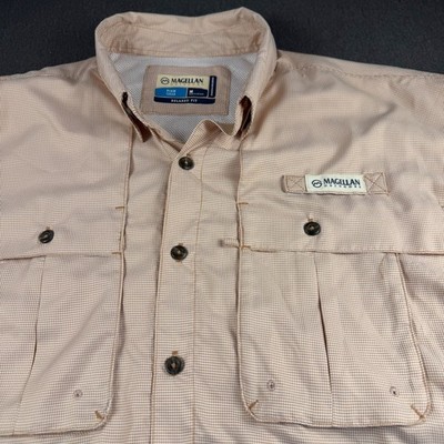 Magellan Outdoors Mens Aransas Pass Fishing Shirt Tan Check Size M Relaxed Fit