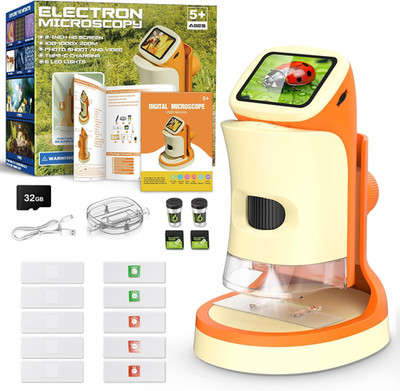 Kids Microscope, 1000X Digital Handheld Microscope W/Slides Full Color Manual, 2