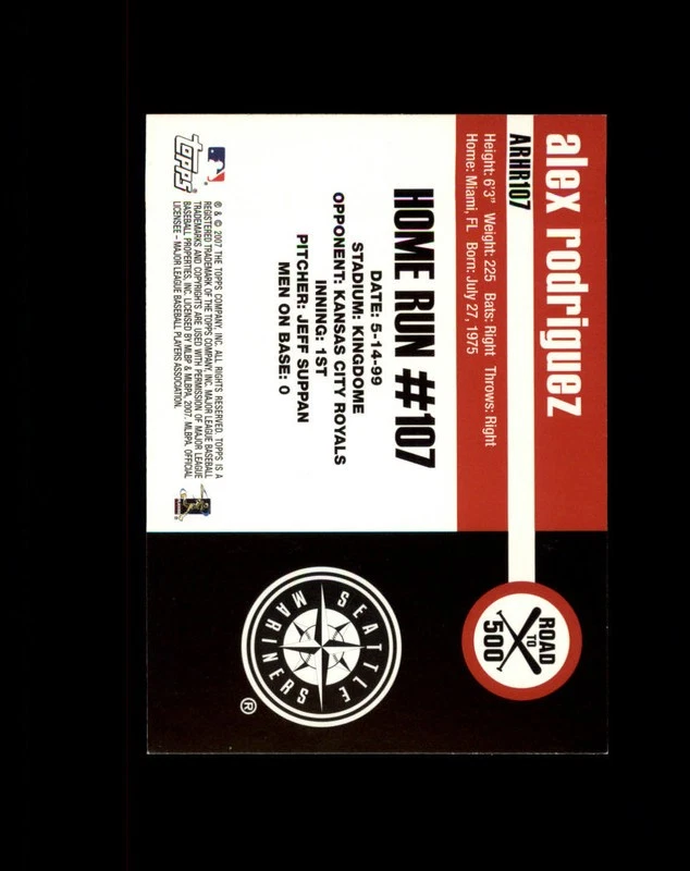 Alex Rodriguez 2007 Topps Road To 500 Home Runs Insert #ARHR107 - Image 2 of 2