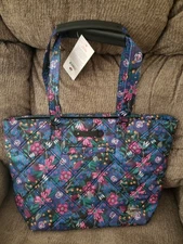 LUG  RFID Skyliner Tote Bag Whimsy Black Handbag Double Shoulder Straps Floral