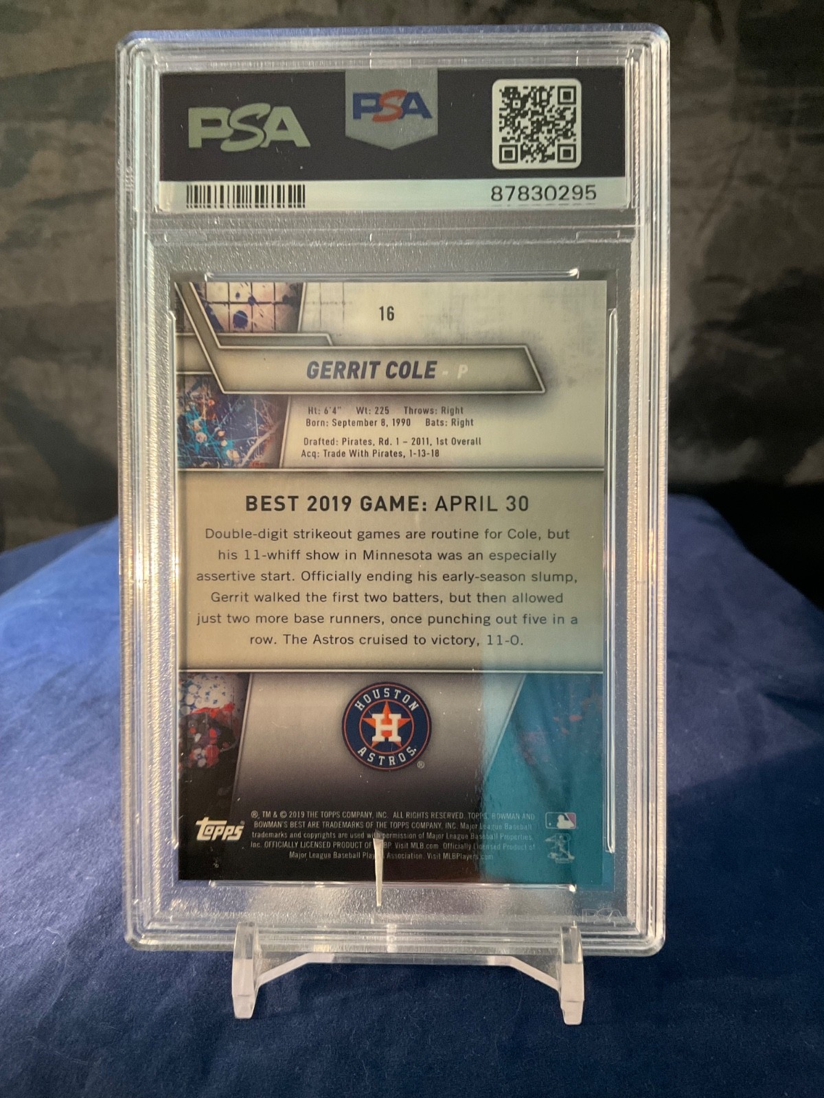 2019 Bowmen’s Best Gerrit Cole Red Refractor 10/10 PSA 10 Gem Mint #16 view 2