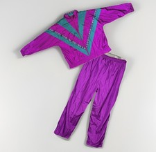 VTG 90s Lavon XL Track Suit Jacket Pants Windbreaker Retro Purple Teal Shiny Ski
