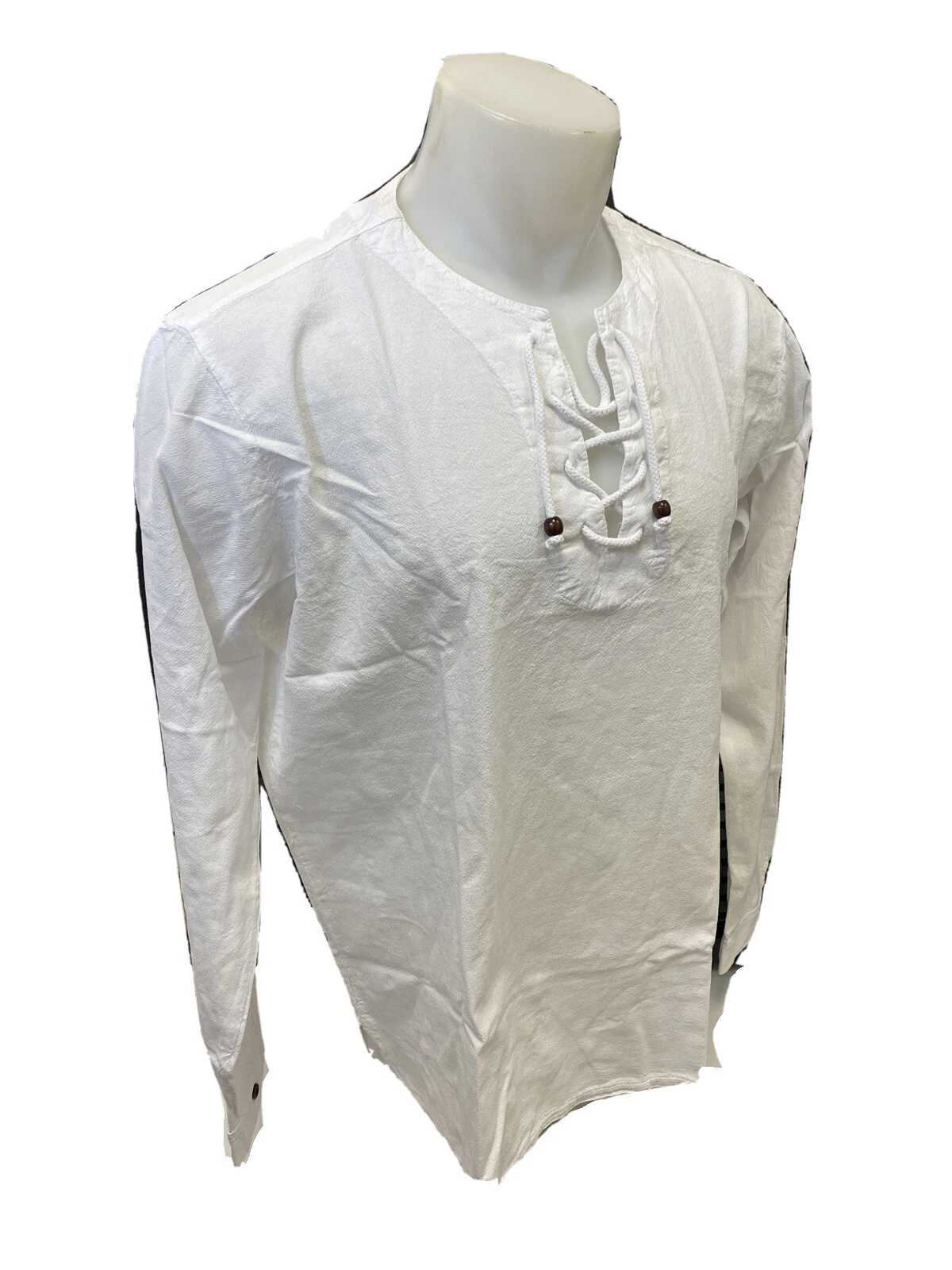 Mens Envy Lace Up Tunic Shirt WHITE Beach Top COTTON POCKET M L XL 2XL 3XL 41028
