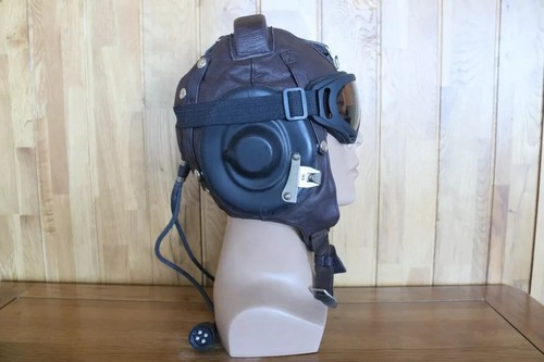 Early Chinese Su/MiG Pilot Leather Flying Helmet,Headset Cap,Goggles - Foto 2 di 15
