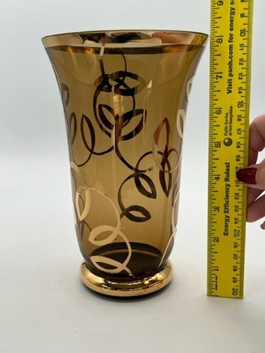 Vaso in vetro marrone con vortici dorati dipinti a mano - Foto 4 di 4