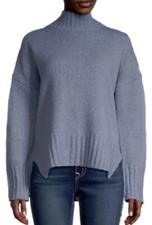 Magaschoni Womens Blue Mockneck Hi-Lo Wool Silk Sweater Size XS 451 