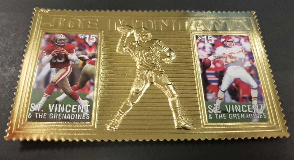 St. Vincent 1996 - Joe Montana, Football, Gold Stamp in Wallet & COA & FDC - MNH - Image 2 of 2