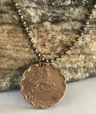 1944 Ethiopia 25 Cent COIN PENDANT Lion of Judah 24” Necklace