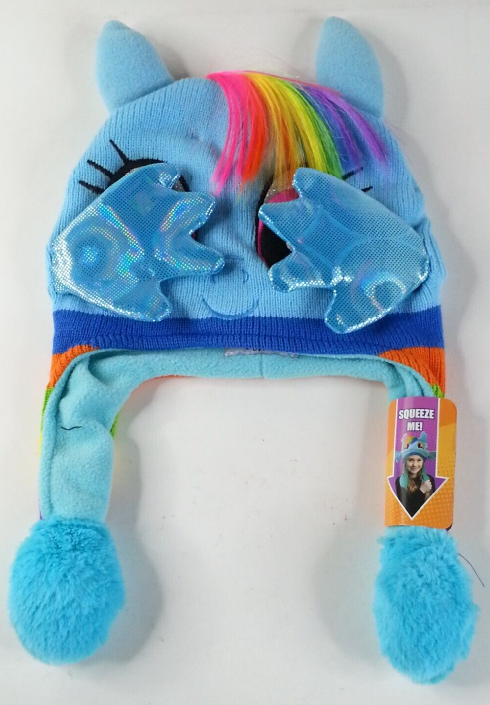 Cappello di peluche Flipeez My Little Pony blu berretto berretto nuovo con etichette