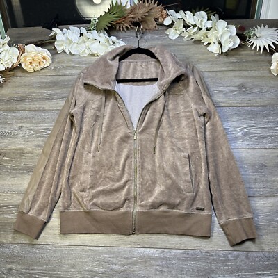 Calvin Klein Velour Sweatshirt Jacket Size Medium Brown Womens